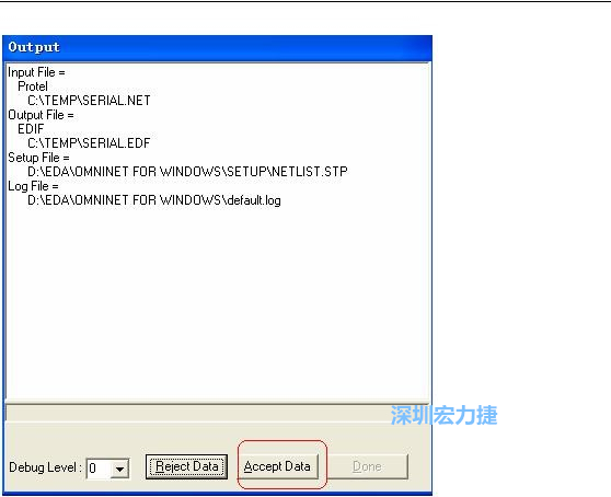系统弹出一个输出窗口，点击 Accept Data。完成后点击“确定”，再点击“Done”关闭输出窗口。退出 Omninet for Windows。