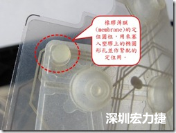 橡胶薄膜(membrane)的定位圆柱，可以用来塞入塑胶上的椭圆形孔洞，最为紧配的定位之用。