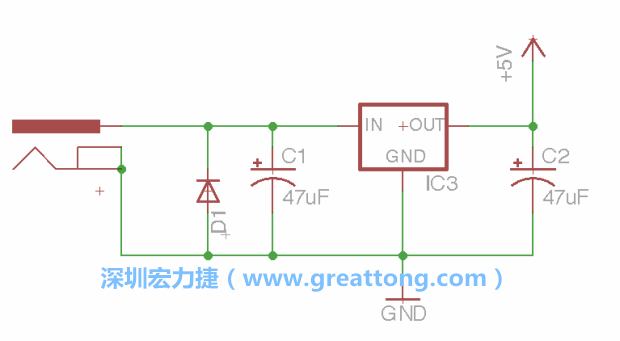 新增RBBB→Power_Jack，将它放在电压调整器的输入端旁边。