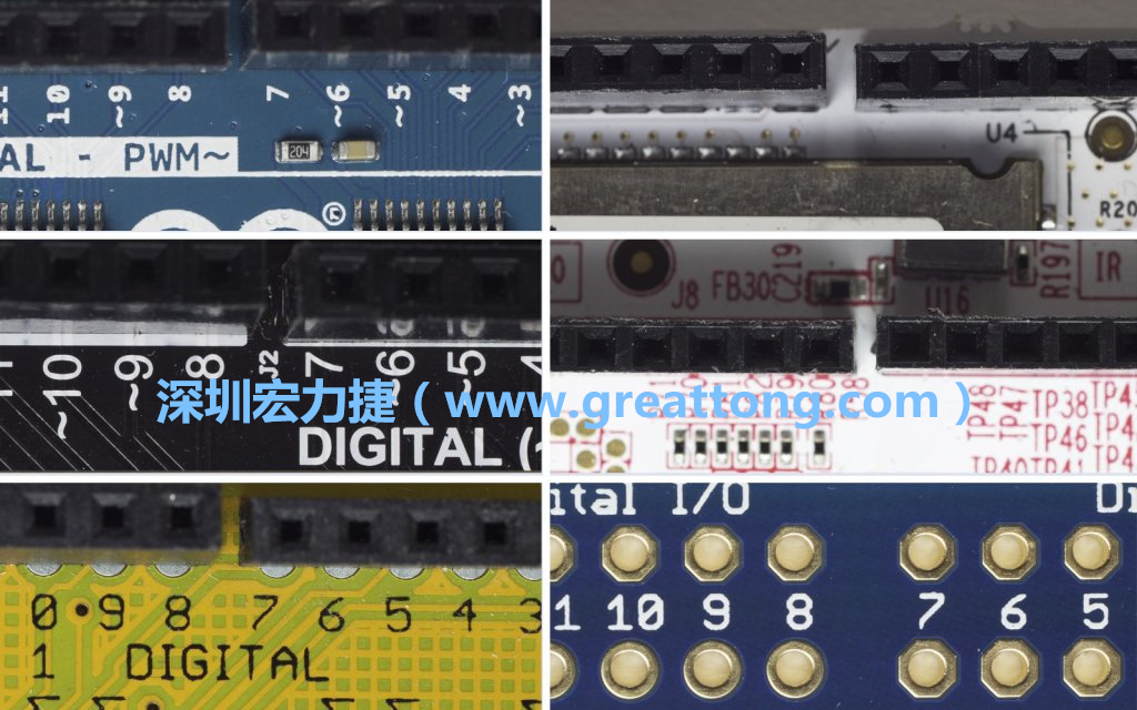 各种不同尺寸的Arduino上第7、8脚位的间距。