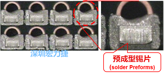  「预成型锡片(Solder preforms)」是一种挤压成型的小锡片，可以在PCBA贴片加工时用来局部增加锡膏印刷量，帮助因为使用钢板印刷而受限的锡膏量，用来改善焊锡的品质。