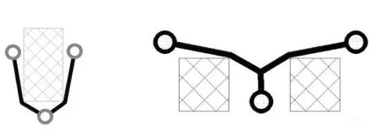 图12：树和(灰色显示的)障碍物。(a)最小生成树，(b)Steiner树。